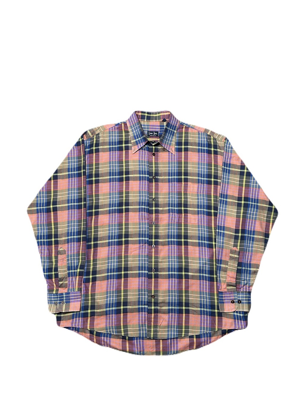 Gitman Bros Vintage Ivy Prep Plaid Button Down USA Shirt Mens XL Orange Blue